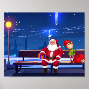 Jultomten på parkbänk poster