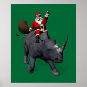 Jultomten på Rhino Rhinoceros Poster