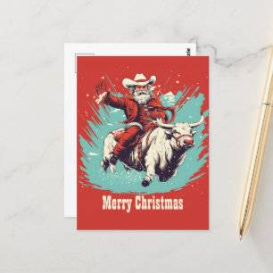 Jultomten på Rodeo Bull ridning Vykort