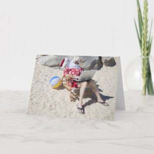 jultomten på semester på strand helgkort