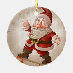 Jultomten på skateboarden julgransprydnad keramik