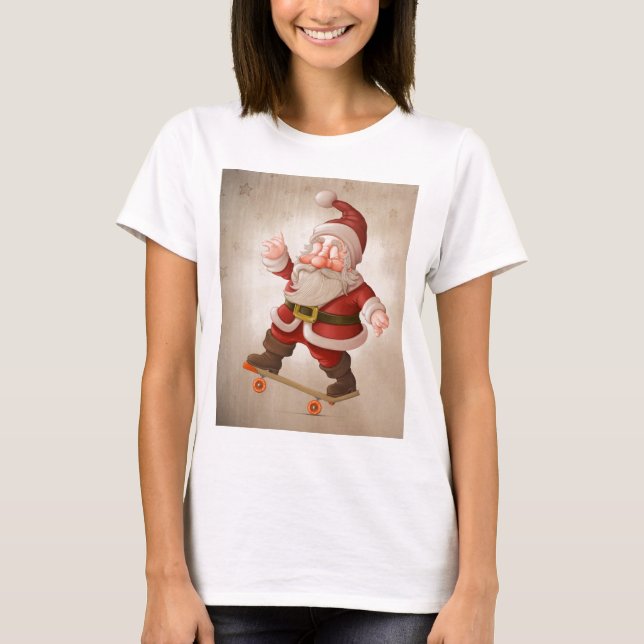 Jultomten på skateboarden t shirt (Framsida)