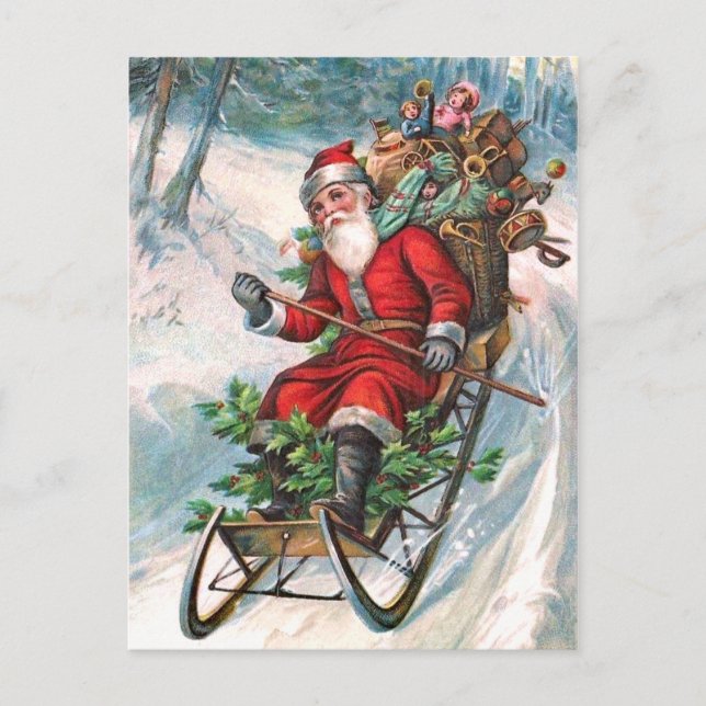 Jultomten på Sleigh Helg Vykort (Framsida)