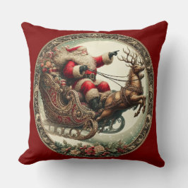 Jultomten på sleigh och renar kudde