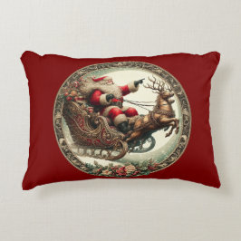 Jultomten på sleigh och renar prydnadskudde