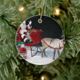 Jultomten på sömnen med presenter julgransprydnad keramik