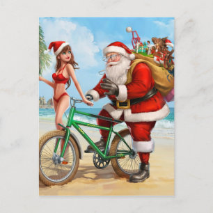 Jultomten på stranden, God jul! Vykort