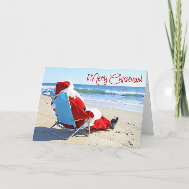 Jultomten på stranden helgkort (Framsida)