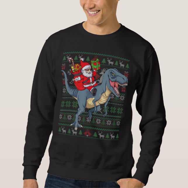 Jultomten på T Rex Ugly jul Sweater Funny Lång Ärmad Tröja (Framsida)