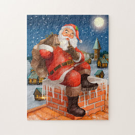 Jultomten på taktopp pussel