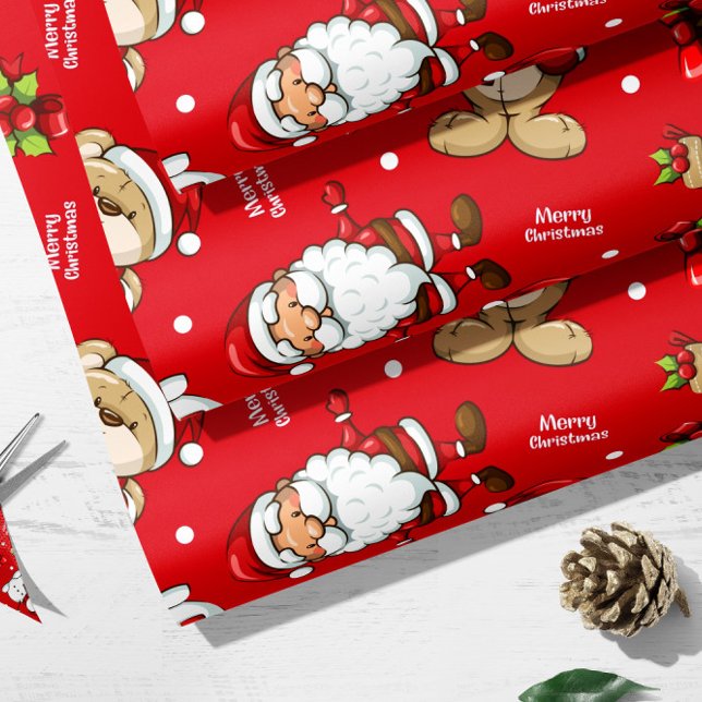 Jultomten | Papper julransonering Presentpapper (Santa Claus | Christmas Red Wrapping Paper)