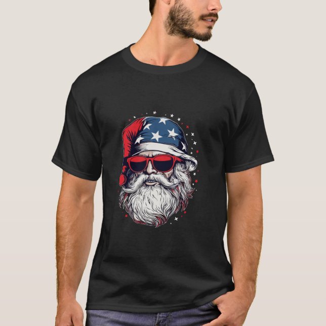 Jultomten Patriotic USA Sunglasses jul Lon T Shirt (Framsida)