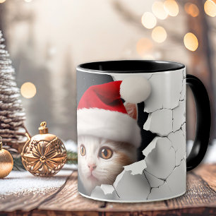 Jultomten Peekat Cat Cracking Wall Mugg
