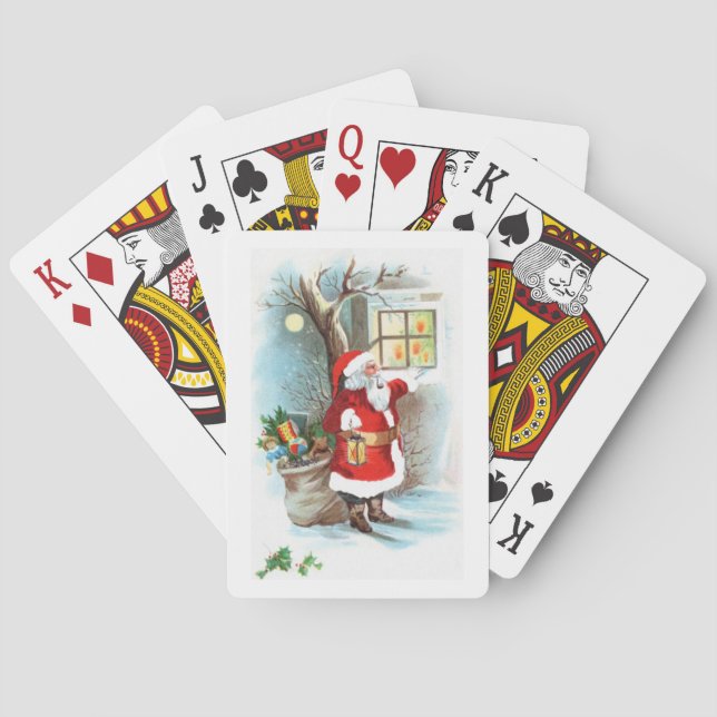 Jultomten PeekingVia en fönsterVintage Casinokort (Baksidan)