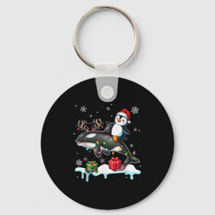 Jultomten Penguin Riding Reindeer Orca Älskare Nyckelring