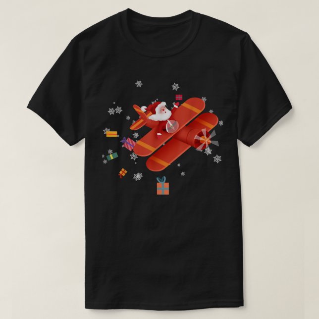 Jultomten Pilot som flyger flygplanet God jul T Shirt (Design framsida)