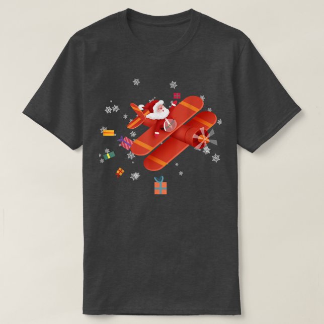 Jultomten Pilot som flyger flygplanet God jul T Shirt (Design framsida)