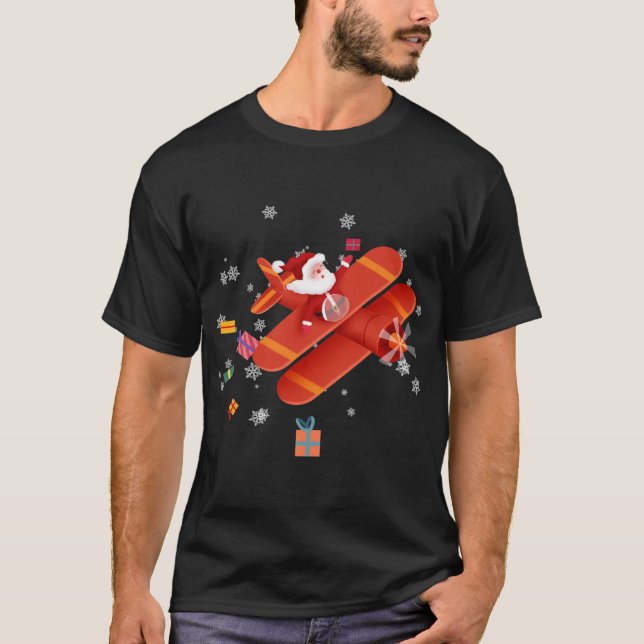 jultomten Pilot som flyger flygplanet God jul T Shirt (Framsida)