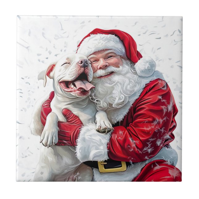 Jultomten & Pitbull Puppy Hund Kakelplatta (Framsidan)