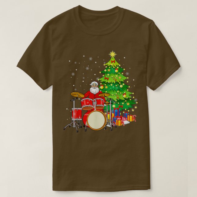 Jultomten Play Drums Nearby Julgran Funny T Shirt (Design framsida)