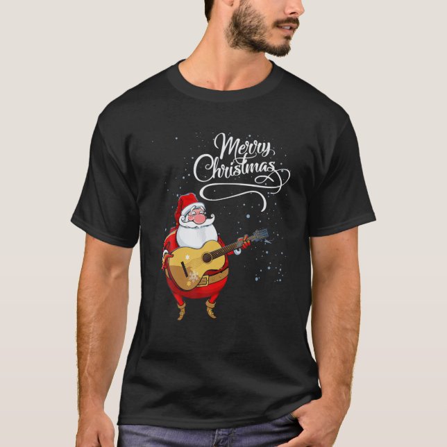 Jultomten Play Guitar, Family God jul Pa T Shirt (Framsida)