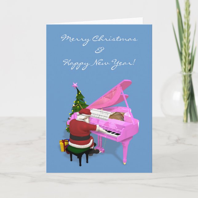 Jultomten Plays Rosa Piano Helgkort (Framsida)