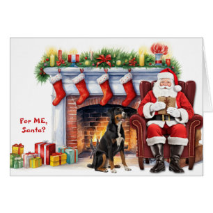Jultomten presenterar Greater Swiss Mountain Dog j Hälsningskort