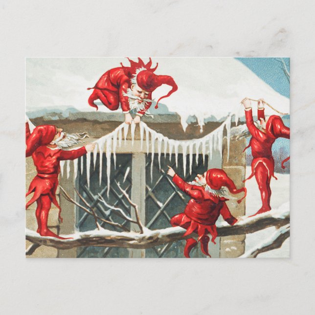 Jultomten pryglar för deras hem helg vykort (Framsida)