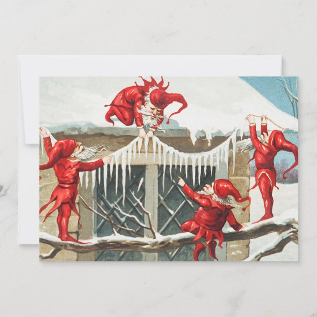 Jultomten pryglar för deras hem julkort (Framsida)