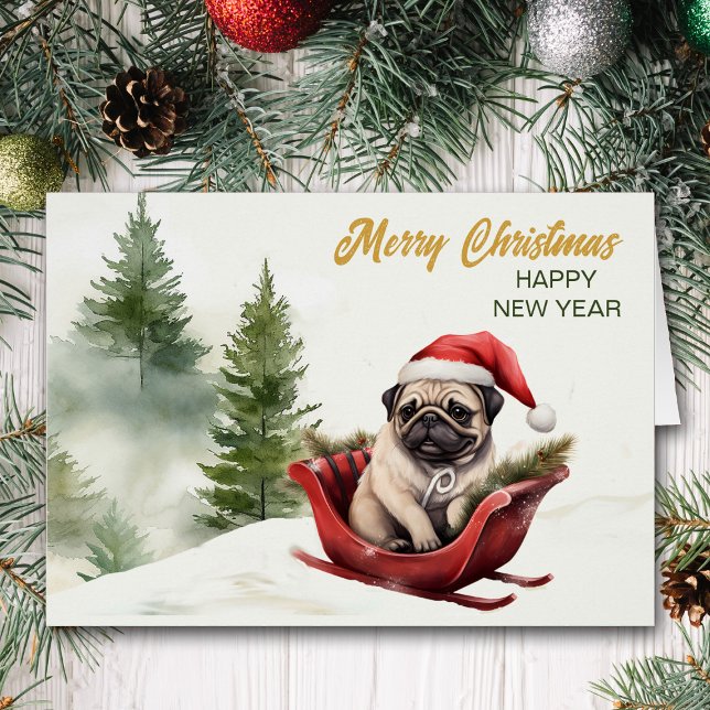 Jultomten Pug på helgdag Hälsningskort (Skapare uppladdad)