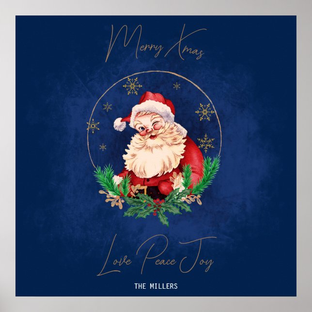 Jultomten Red Blue Cute Vintage God jul Poster (Framsidan)