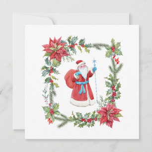Jultomten, Red Poinsettia och Holly Berry Julkort