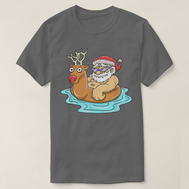 Jultomten Reindeer Bassäng Flyter jultomte i Rolig T Shirt (Design framsida)