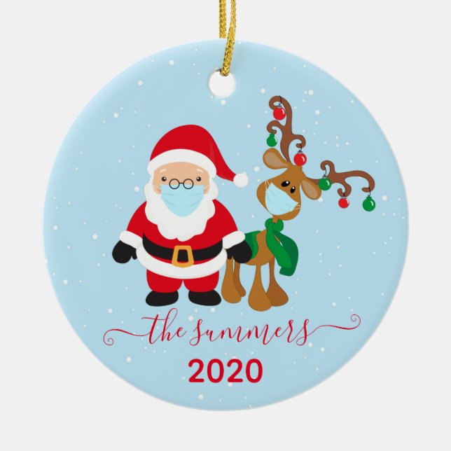 Jultomten Reindeer Calligraphy 2020 Covid Julgransprydnad Keramik (Framsidan)