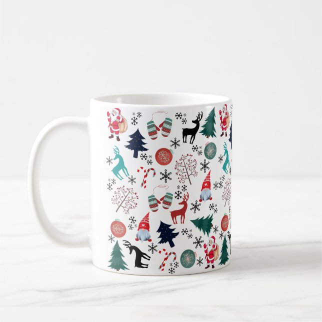 Jultomten Reindeer Gräs Träd Mittens Mönster Kaffemugg (Vänster)