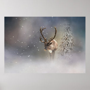 Jultomten Reindeer i snö Poster
