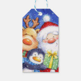Jultomten Reindeer och Penguin Presentetikett