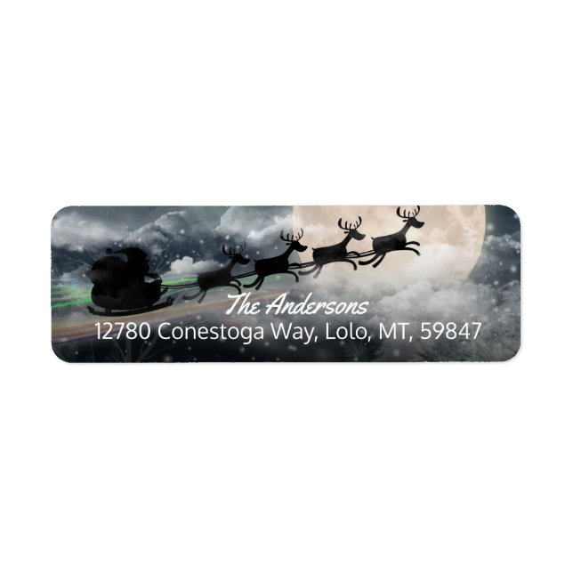 Jultomten Reindeer Sleigh Holiday Greetings Returadress Etikett (Framsidan)