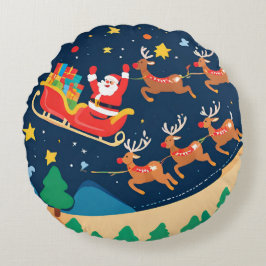 Jultomten Reindeer som kommer till staden Rund Kudde