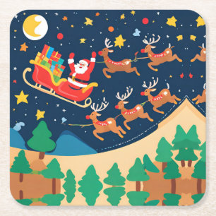 Jultomten Reindeer som kommer till staden Underlägg Papper Kvadrat