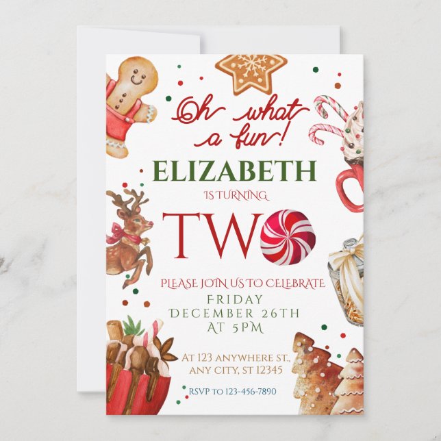 Jultomten Reindeer, vilken roligt 2:a födelsedagen Inbjudningar (Framsida)