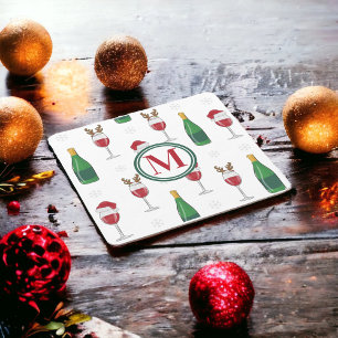 Jultomten Reindeer Vin Snö Monogram Underlägg Papper Kvadrat