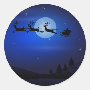Jultomten Reindeers Måne Claus Santa Silhouette Runt Klistermärke