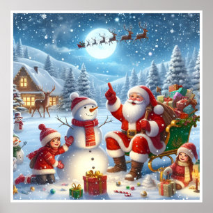 Jultomten renar Poster Pappert (projektionsyta)