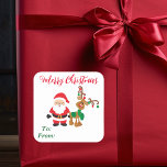 Jultomten Rener till från gift Fyrkantigt Klistermärke<br><div class="desc">Den här designen kan vara personlig i det område som tillhandahålls genom att ändra fotot och/eller text. Du kan också anpassa den genom att klicka på Anpassa den här mallen och sedan välja klicka för att anpassa ytterligare alternativ och ta bort eller ändra färg i bakgrunden, lägga till text, ändra...</div>