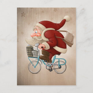 Jultomten rider cykeln helg vykort