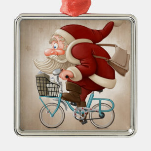 Jultomten rider cykeln julgransprydnad metall