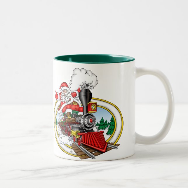 Jultomten rider en ångalokomotiv Två-Tonad mugg (Höger)