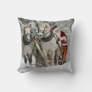 Jultomten rider i ett Horse sleigh Kudde