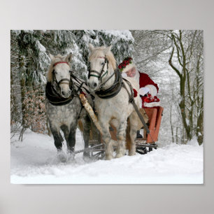 Jultomten rider i ett Horse sleigh Poster